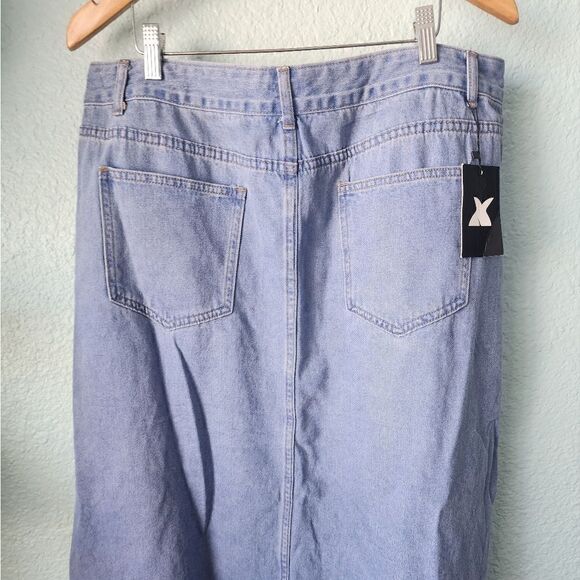 XPLUSWEAR distressed patchwork denim midi skirt - Picture 6 of 11